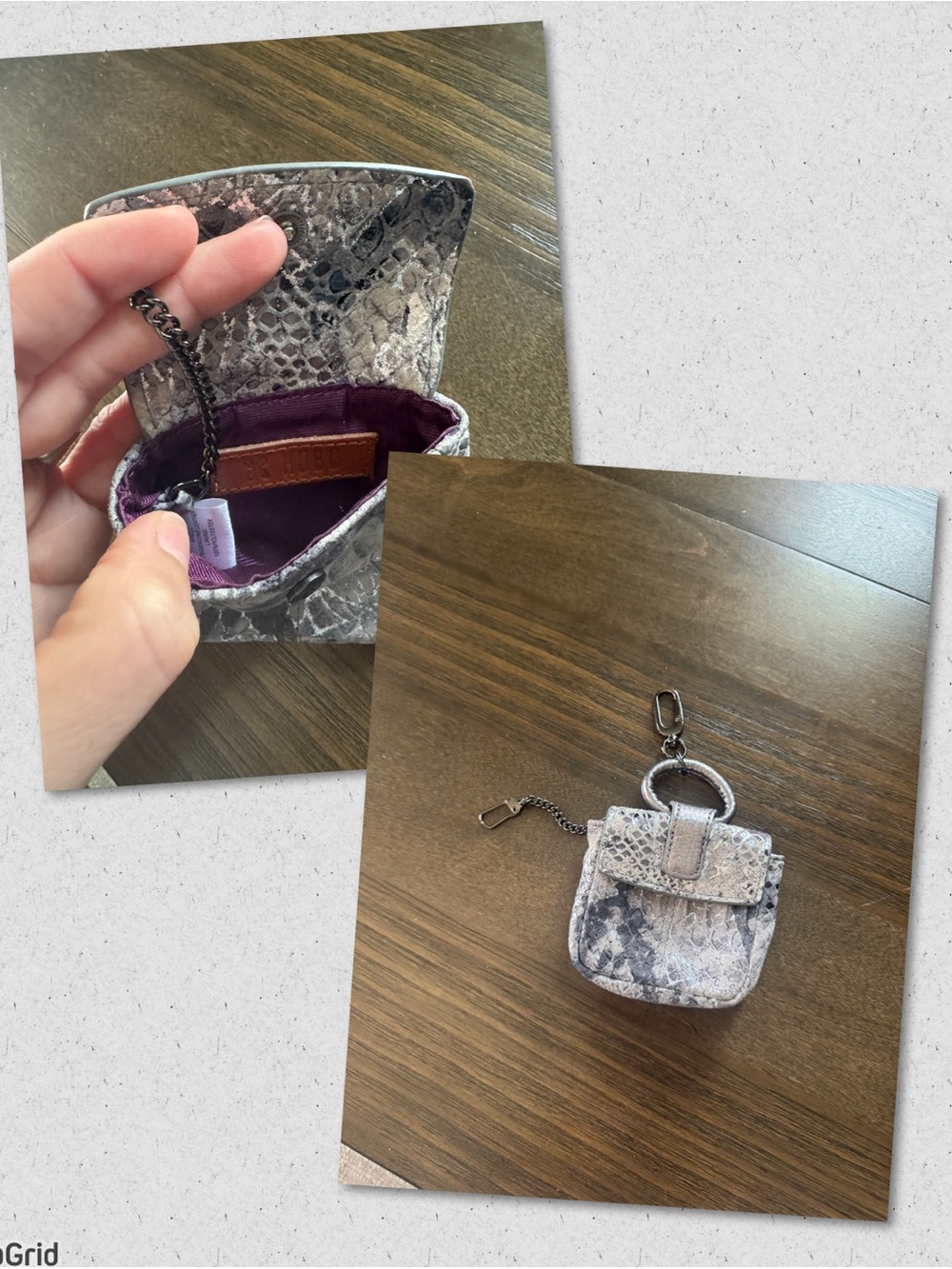 HOBO Silver Snake-Embossed Mini Key Pouch with Purple Lining - Picture 11 of 11